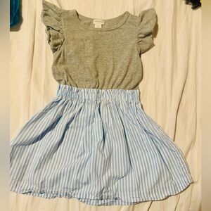Jcrew crewcuts dress, heather gray, vertical  blue and white strips. Ruffles
